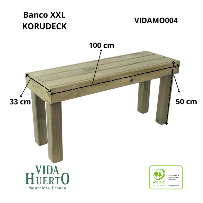 Banco Korudeck De Madera Tratada Para Jardín Vidahuerto 100x33x50 Cm._2