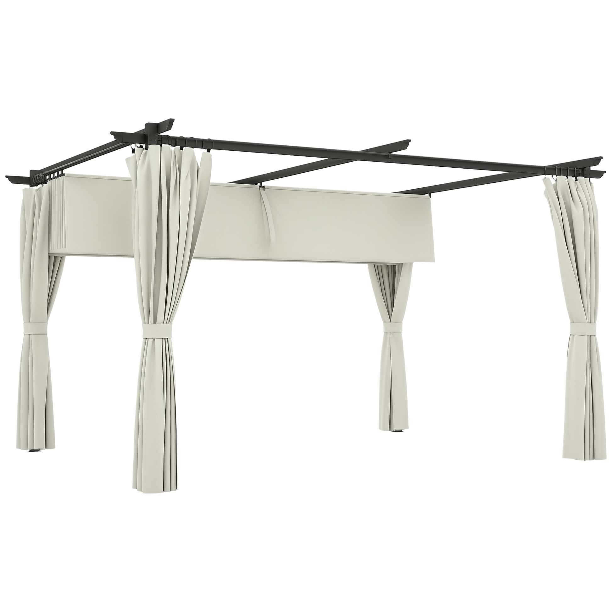 Outsunny Pérgola Con Techo Retráctil 4x3 M Paredes Laterales Anti-uv Crema_0