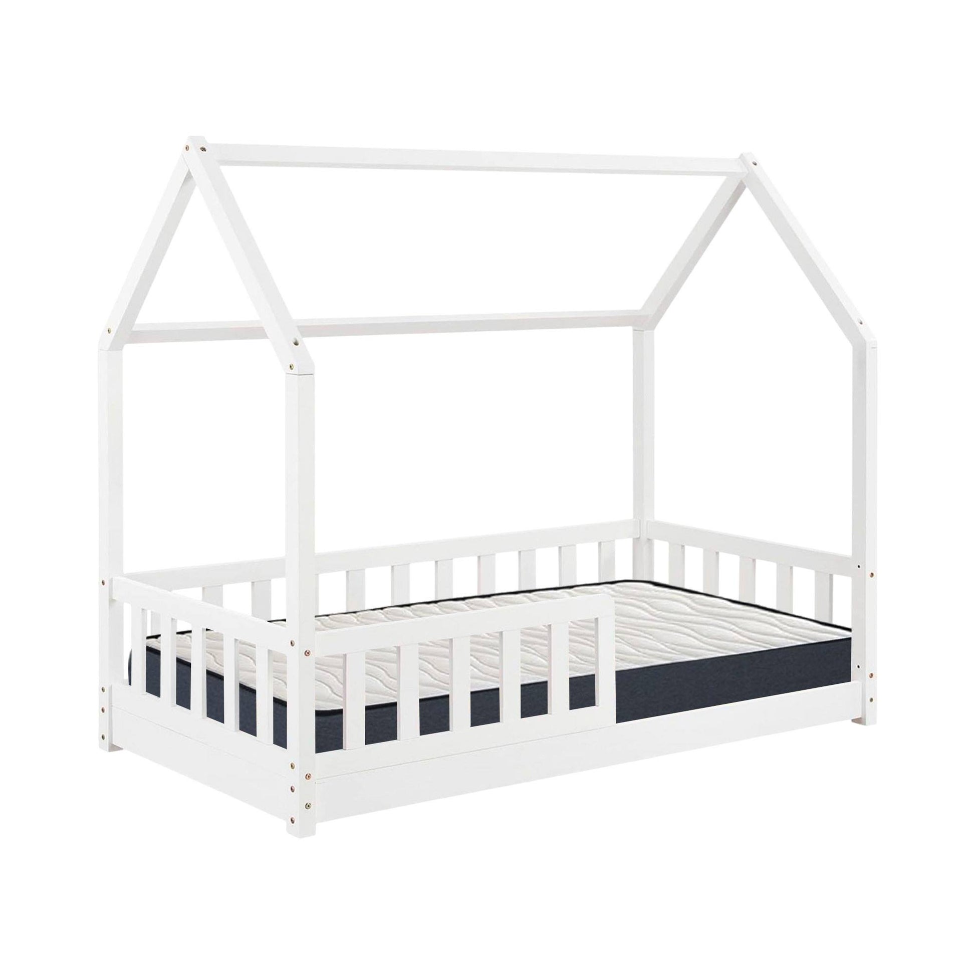 Cama Infantil Cabaña Bosco Blanco 90x190cm Con Colchón Zent Roller Transpirable_0