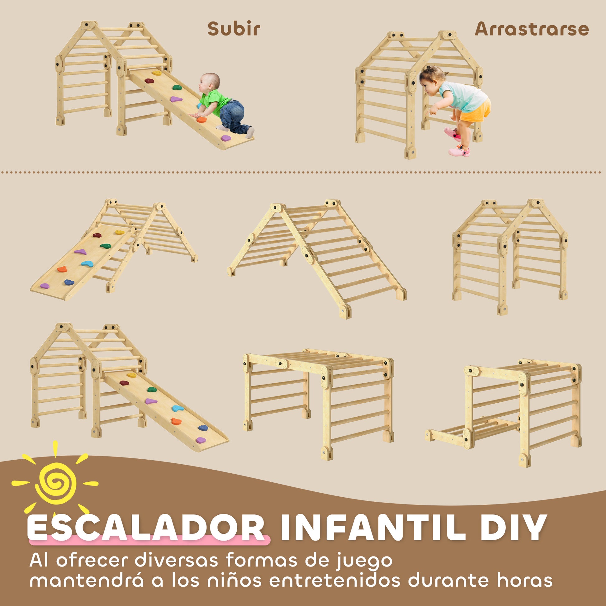 Aiyaplay Escalada Para Niños De 18-48 Meses 3 En 1 175x70x89 Cm Multicolor_4