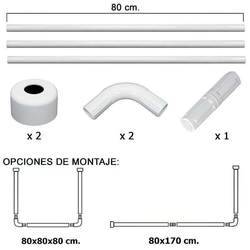 Barra Para  Cortina Ducha Universal Aluminio Blanco 80 X 170 Cm._1