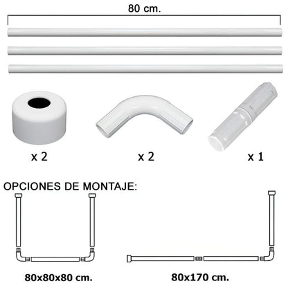 Barra Para  Cortina Ducha Universal Aluminio Blanco 80 X 170 Cm._1