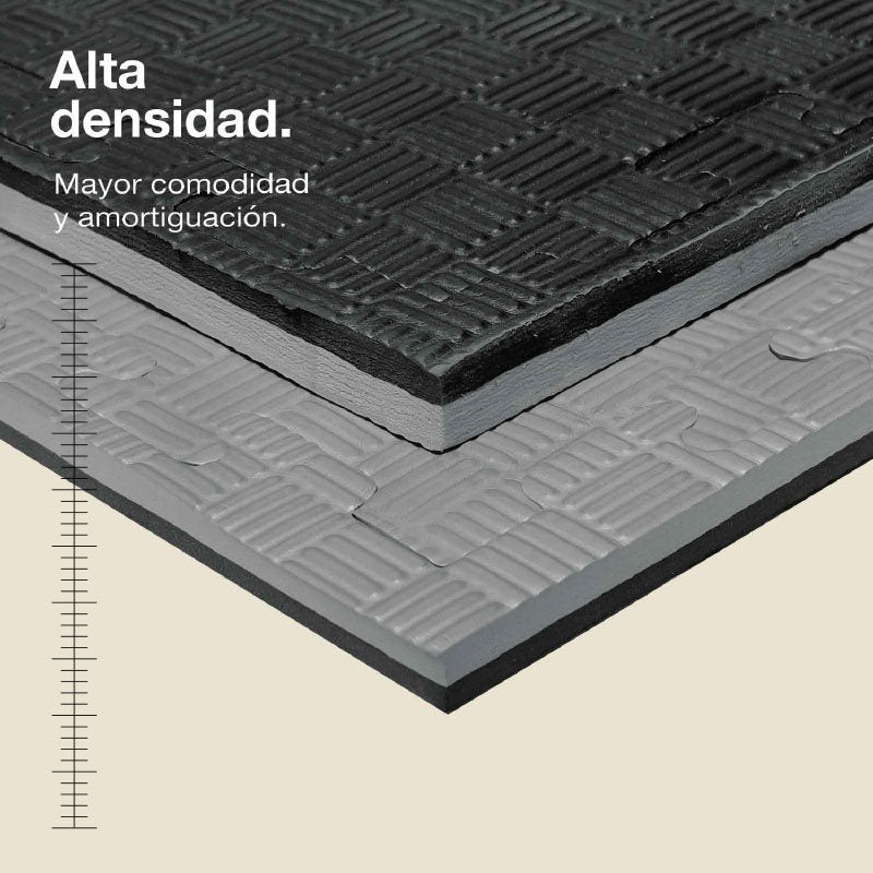 Jowy Tatami Puzzle 2,5cm 100x100cm, Pack 4 Unidades – Superficie 5 Líneas Gris/negro_1