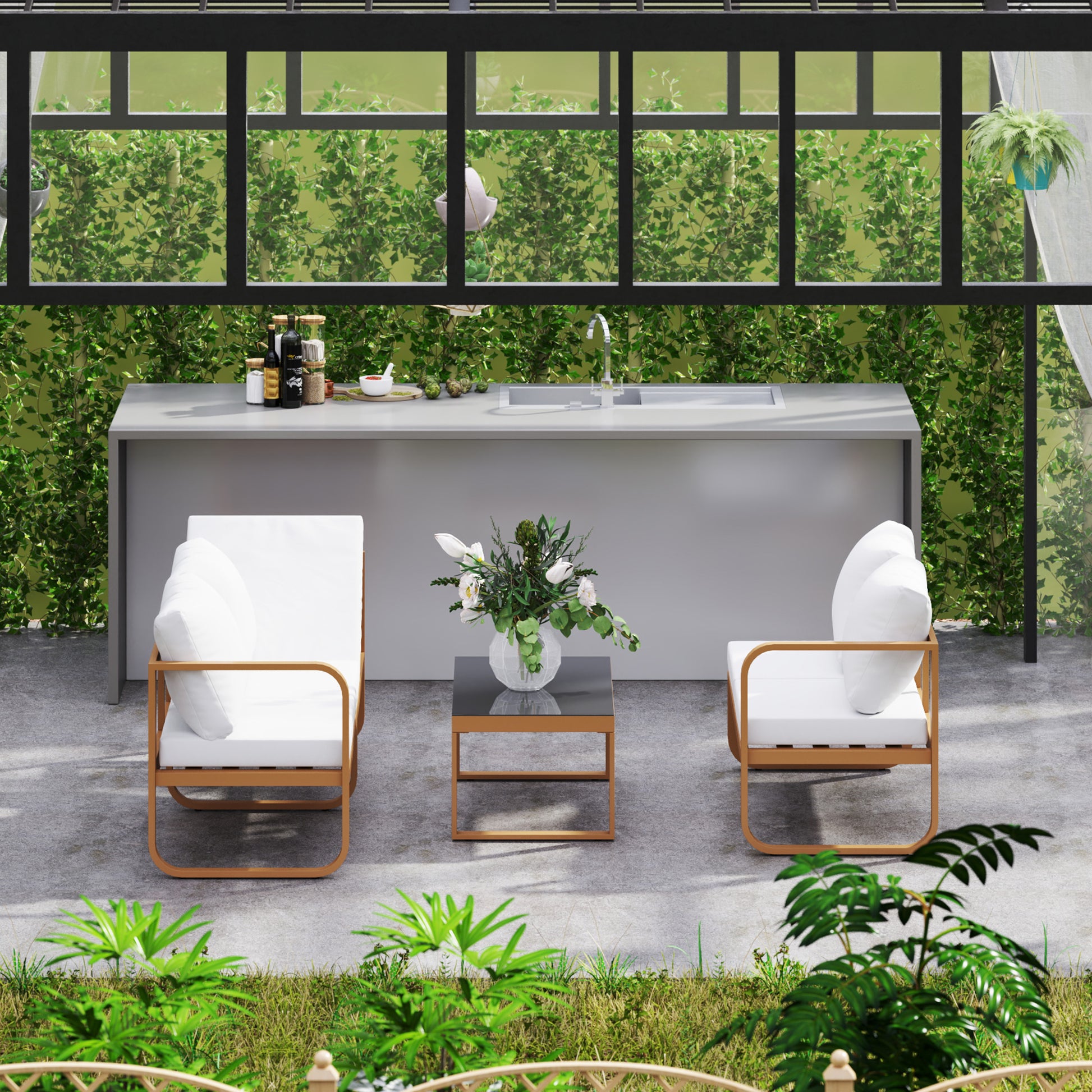 Outsunny Conjunto De Jardín Exterior De 3 Piezas Con Cojines Crema_4