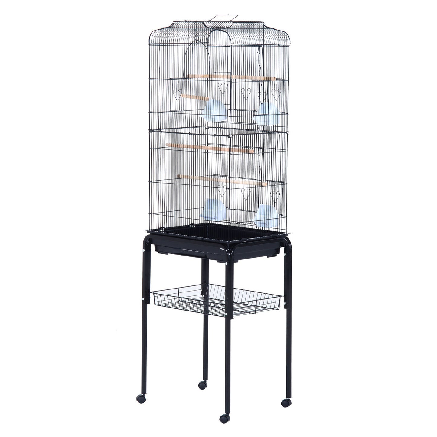 Pawhut Jaula Para Pájaros Con Soporte 4 Ruedas Y Comederos 47,5x37x153 Cm Negro_0
