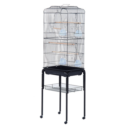 Pawhut Jaula Para Pájaros Con Soporte 4 Ruedas Y Comederos 47,5x37x153 Cm Negro_0