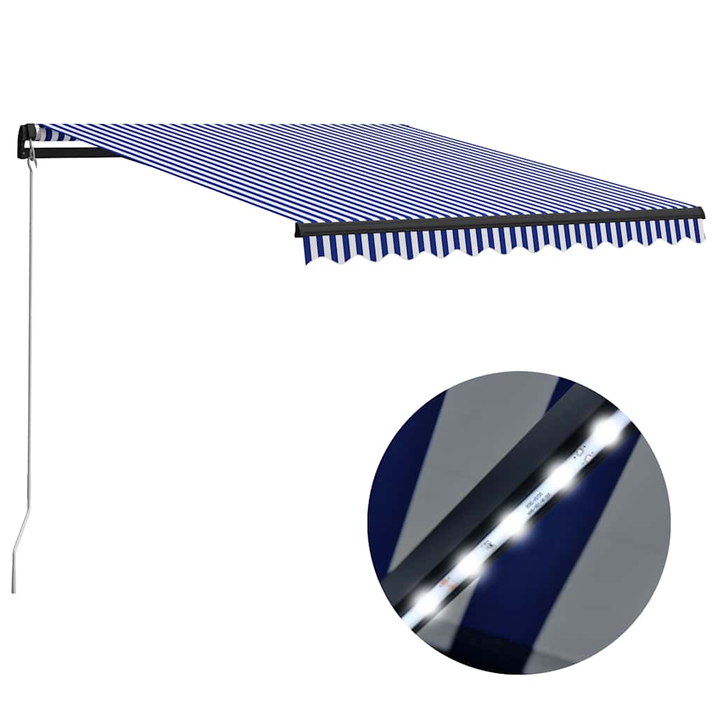 Toldo Retráctil Manual Con Led Azul Y Blanco 300x250 Cm_1