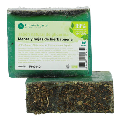 Jabón natural de glicerina menta y hojas de hierbabuena Planeta Huerto 100 g