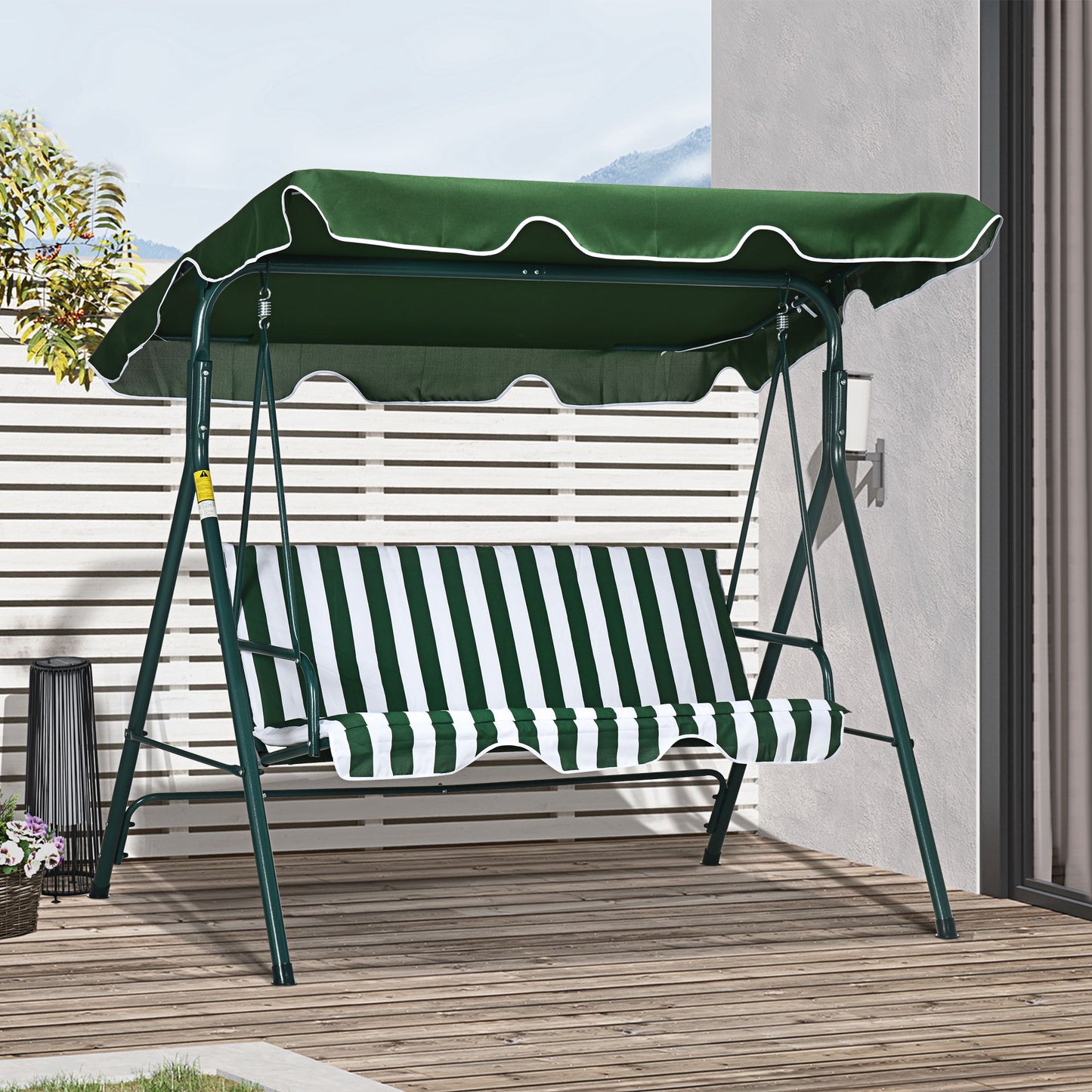 Outsunny Columpio Balancín De Jardín Exterior 3 Plazas 172x110x153 Cm Raya Verde_1