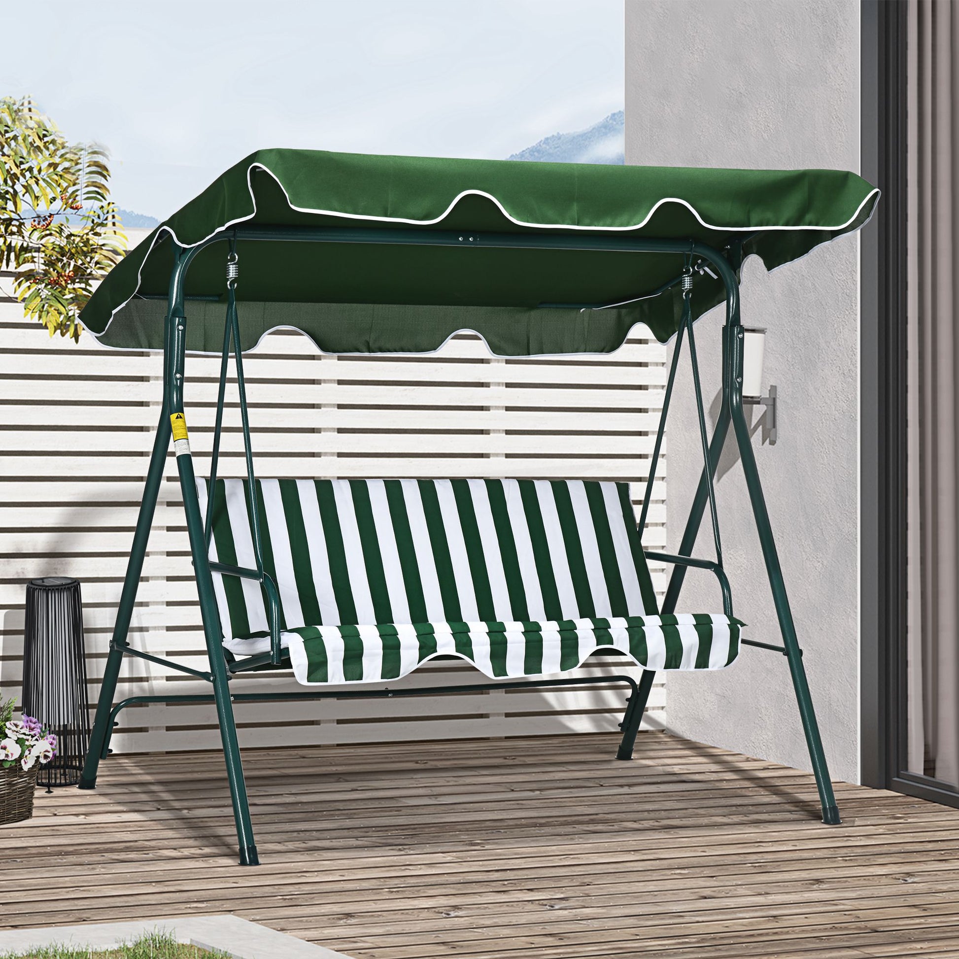 Outsunny Columpio Balancín De Jardín Exterior 3 Plazas 172x110x153 Cm Raya Verde_1