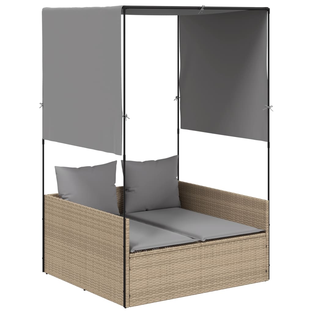 Tumbona Doble Con Techo Y Cortinas Ratán Sintético Beige / Vetonek_3