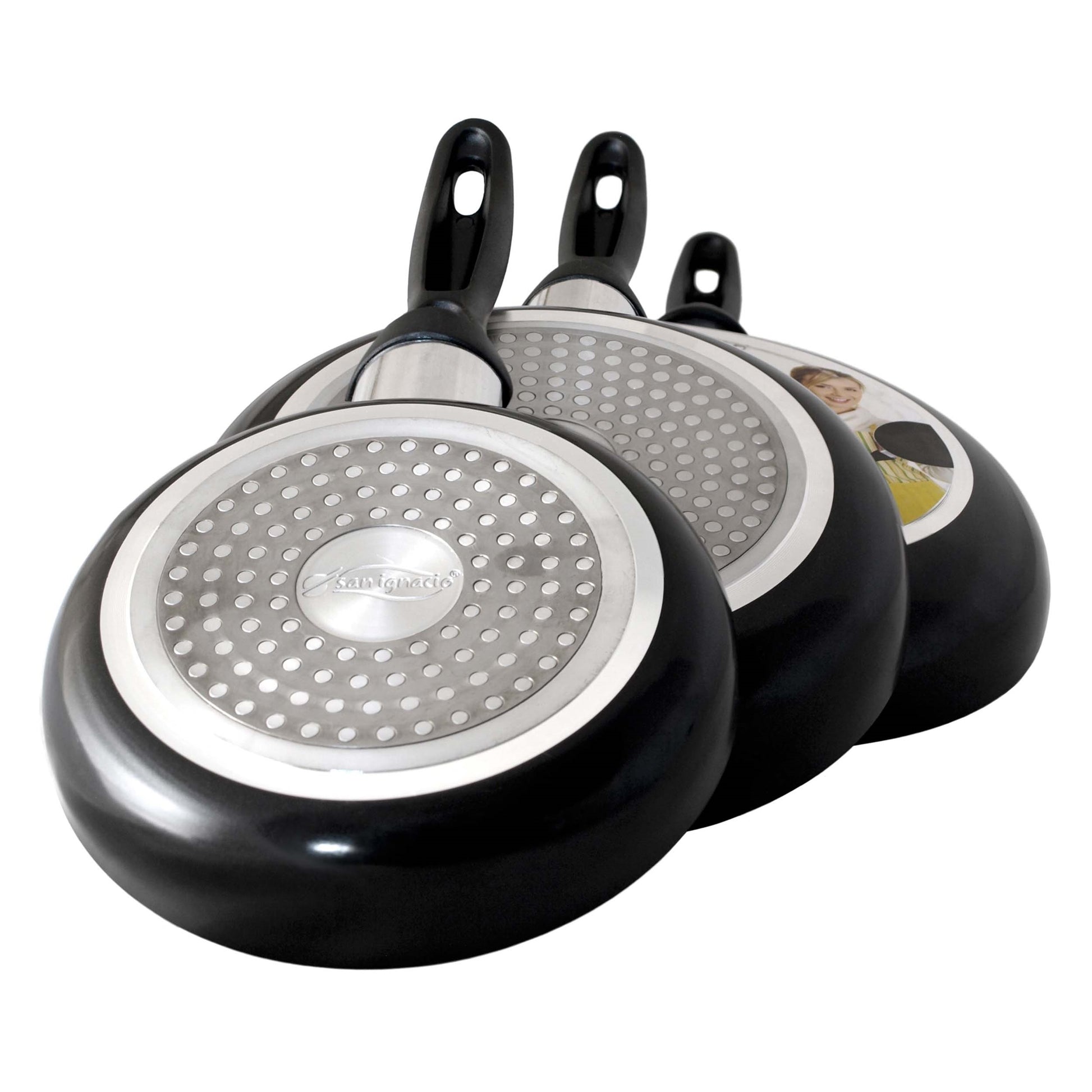 Juego De 3 Sartenes San Ignacio En Negro Color 16, 20 Y 24 Cm).