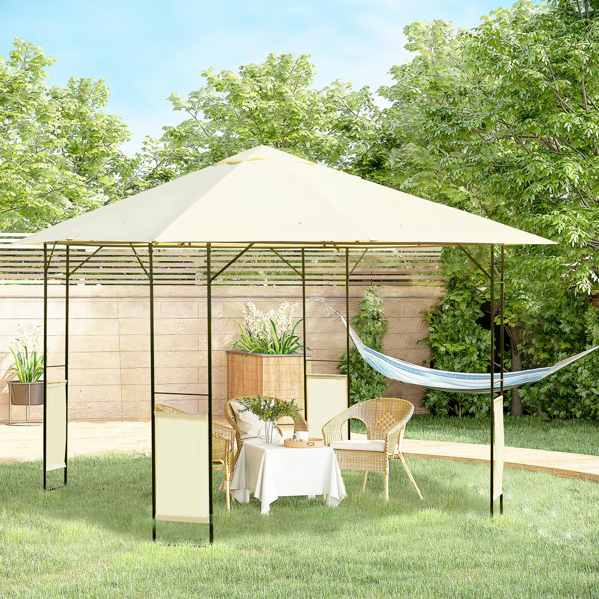 Cenador De Jardín Outsunny Acero, Poliéster Crema 297x297x260 Cm_1