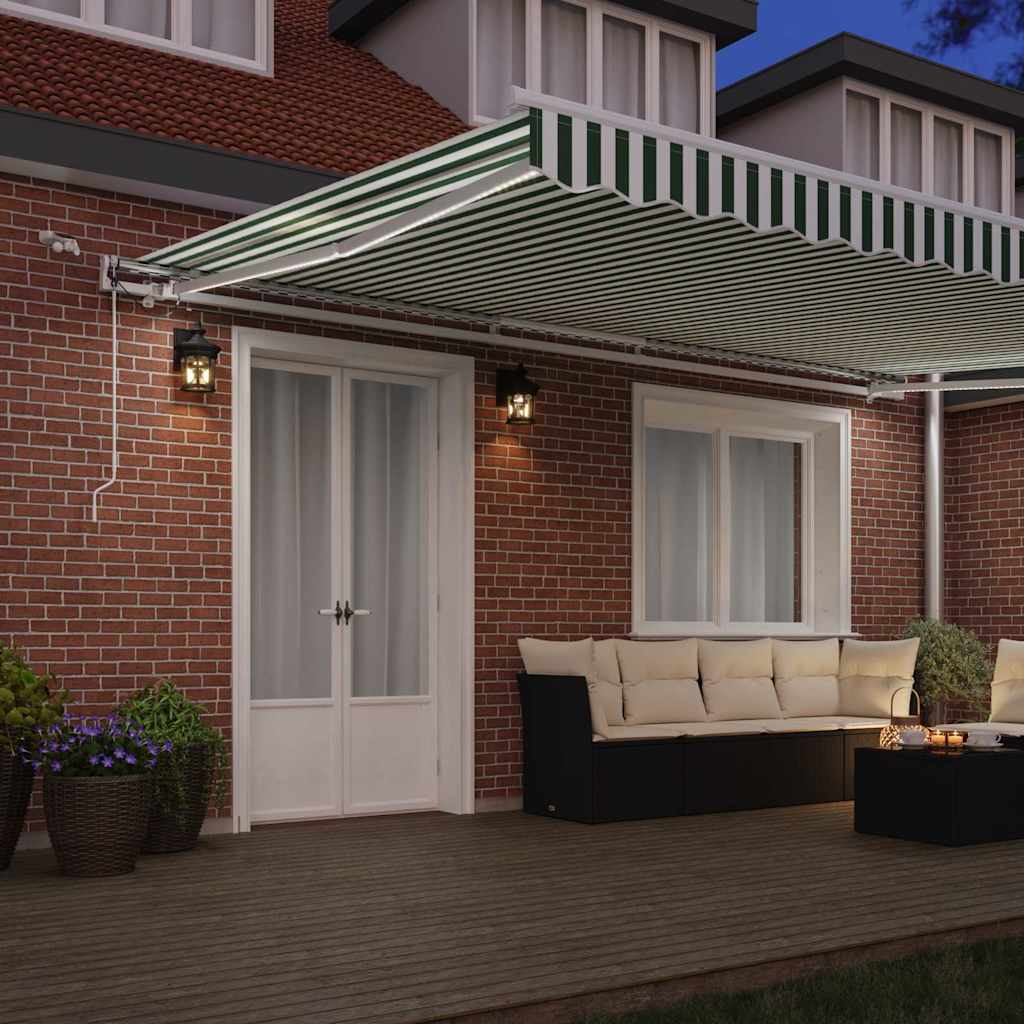 Toldo Retráctil Verde Y Blanco 500 X 350 Cm Poliéster_2
