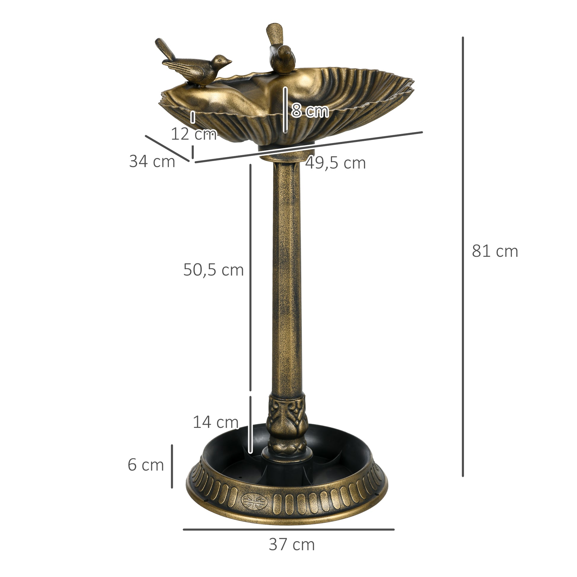 Outsunny Baño Para Pájaros De Jardín Exterior 81 Cm Con Diseño De Concha Bronce_2