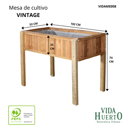 Mesa De Cultivo  Vintage 102x52x74 Cm Huerto Urbano  Con Maderas Recicladas Vidahuerto._2