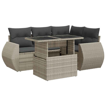 Set De Sofás Jardín Y Cojines 5 Pzas Ratán Sintético Gris Claro / Vetonek_4