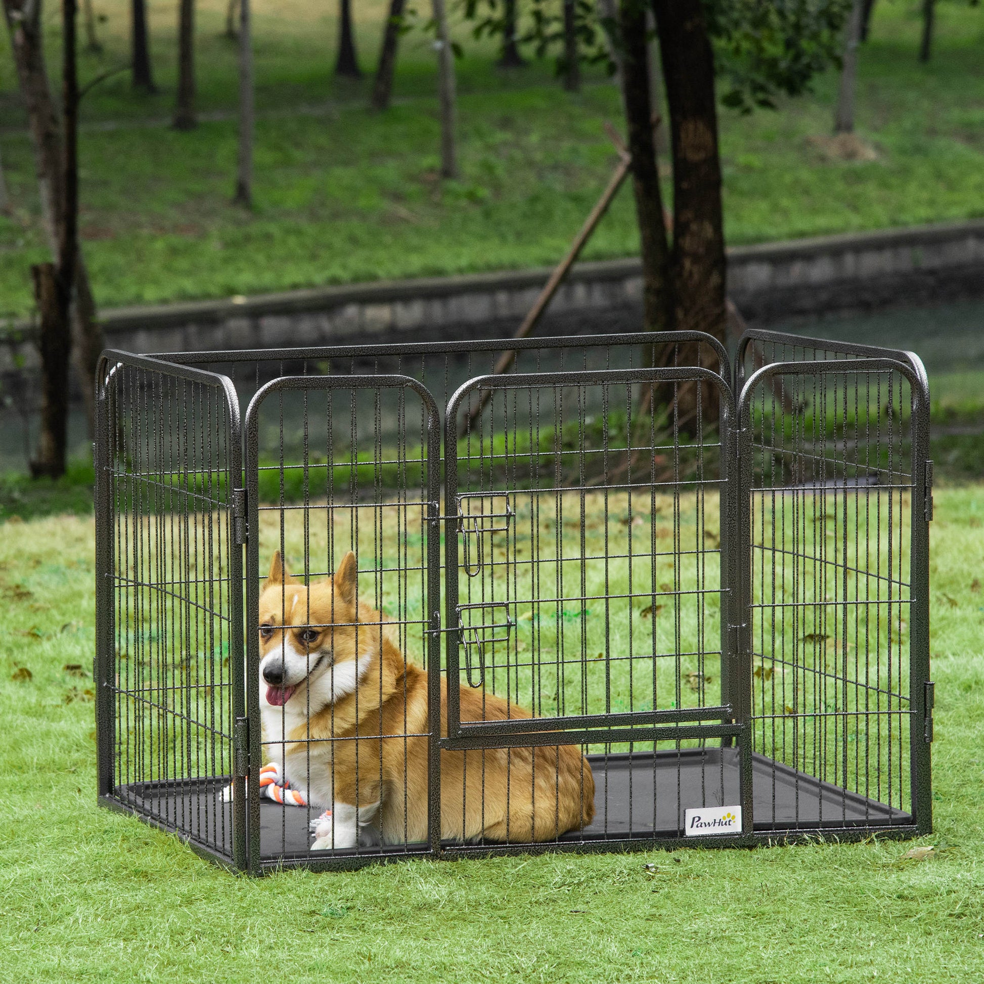 Pawhut Parque Mascotas Rectangular 4 Vallas Puerta Doble Pestillos 109x74x71cm_1
