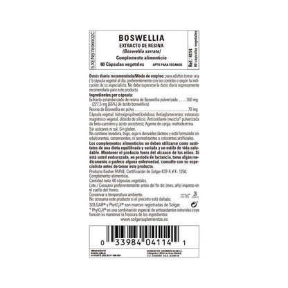 Boswellia extracto de Resina Solgar 60 cápsulas