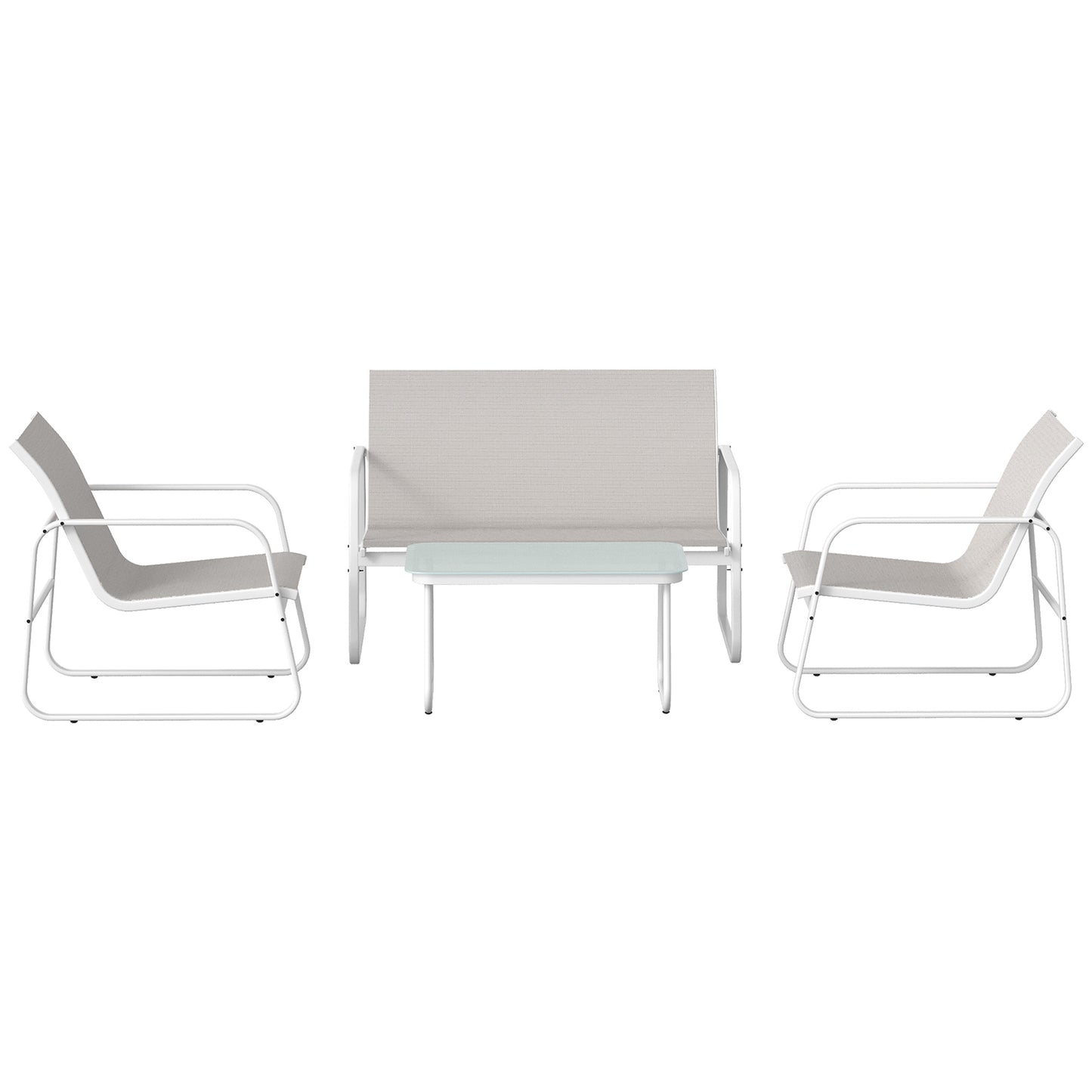 Outsunny Juego Jardín Exterior De 4 Piezas Tela Textilene Mesa De Vidrio Gris_3