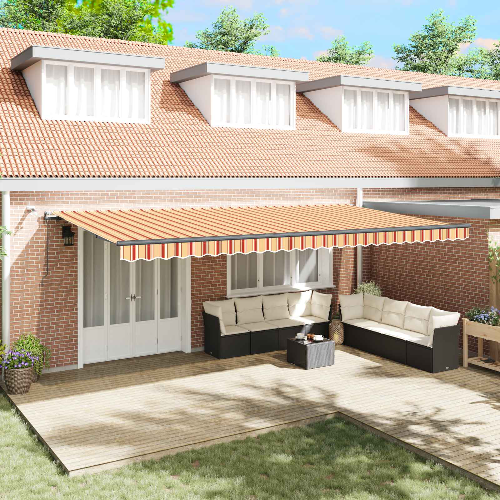 Toldo Retráctil Amarillo Y Naranja 600 X 300 Cm Poliéster_1