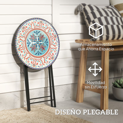 Outsunny Mesa Auxiliar Redonda Plegable Con Encimera De Mosaico Multicolor_4