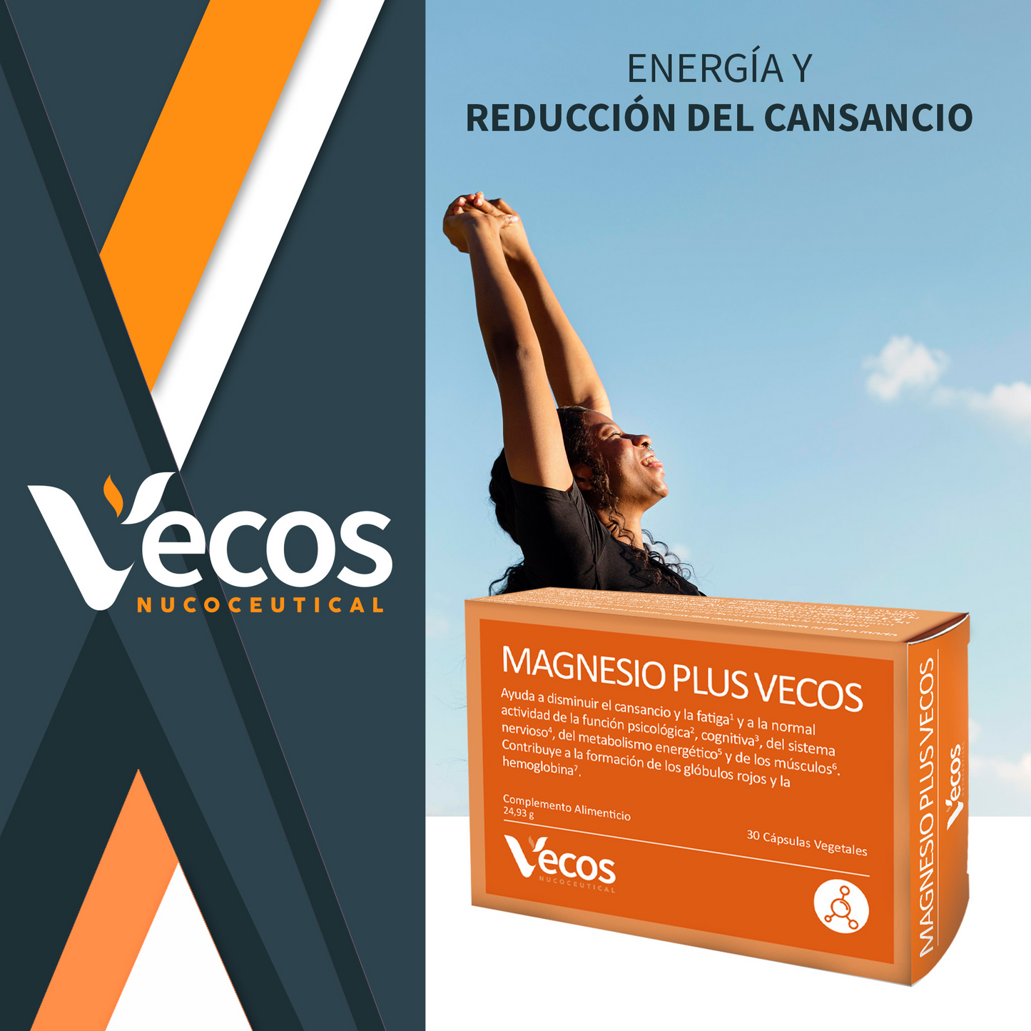 Magnesio + Vitaminas B Y Hierro Vecos 30 Cápsulas | Reducción Del Cansancio Y Energía Diaria_1