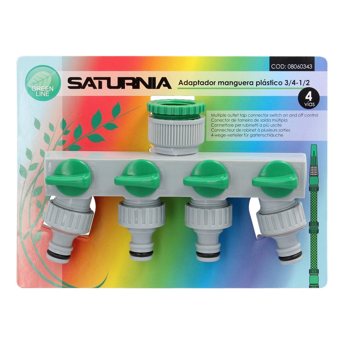 Adaptador Manguera Plastico 3/4 - 1  4 Vias, Distribuidor 4 Vias, Divisor Manguera, Ajuste Independiente, Tomas 1/2+adaptador_2