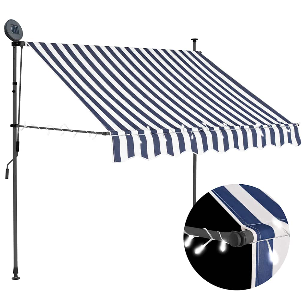 Toldo Manual Retráctil Con Led Azul Y Blanco 150 Cm_1
