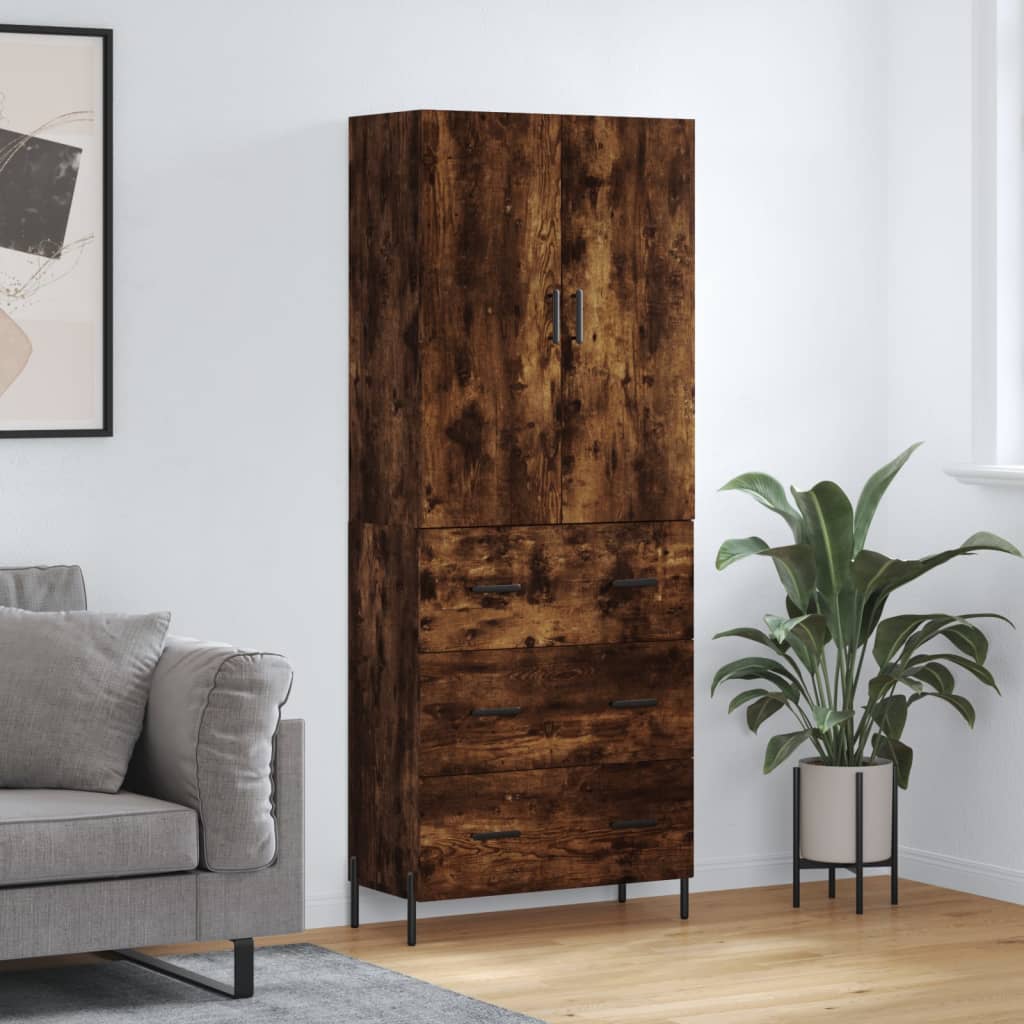 Aparador Alto Madera Contrachapada Roble Ahumado 69,5x34x180 Cm_0