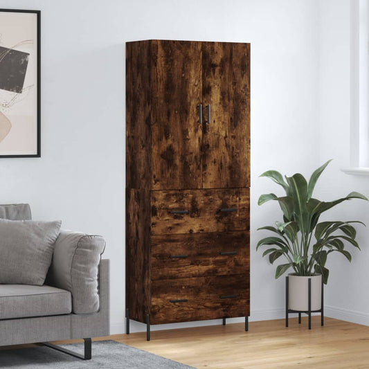 Aparador Alto Madera Contrachapada Roble Ahumado 69,5x34x180 Cm_0