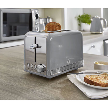 Swan Retro Set Desayuno Hervidor De Agua 1,8 L Inalámbrico, Tostadora 2 Rebanadas Anchas, Vintage, Stp7050grneu, Gris_1