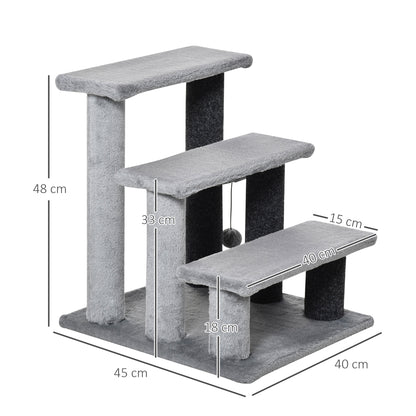 Pawhut Escalera Para Gatos De 3 Niveles Con Bola Colgante 40x40x48 Cm Gris_2