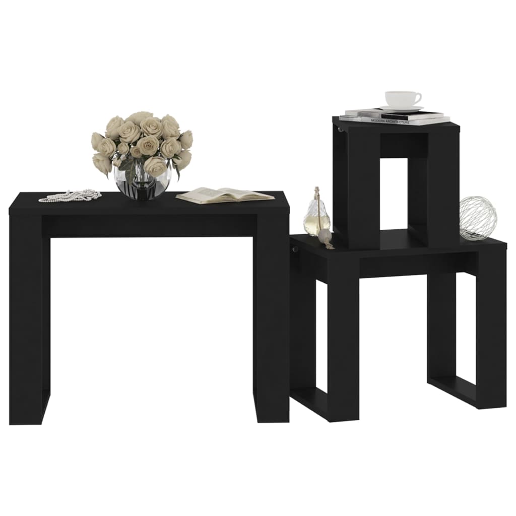 Mesas Apilables 3 Piezas Madera Contrachapada Negro_2