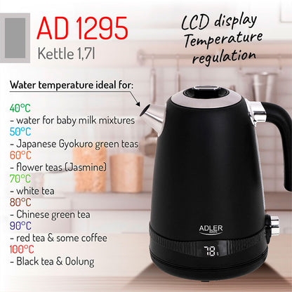 Hervidor Agua Eléctrico, Capacidad 1,7l, Sin Bpa, Control Temperatura, Acero Inox, Inalámbrico Adler Ad1295b, 2200w