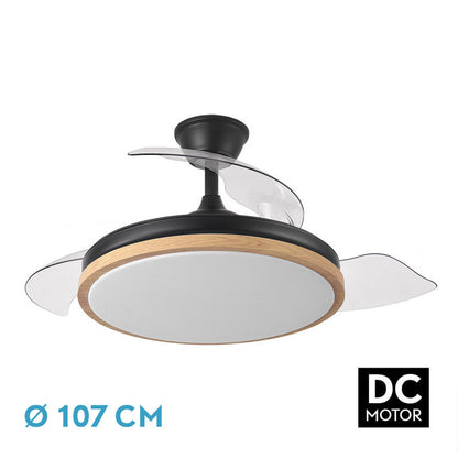 Ventilador Dc Evros 72w 6120lm Negro/haya 107d 3asp.desplegables 3000-4000-6000k Remoto+temp+memoria_0