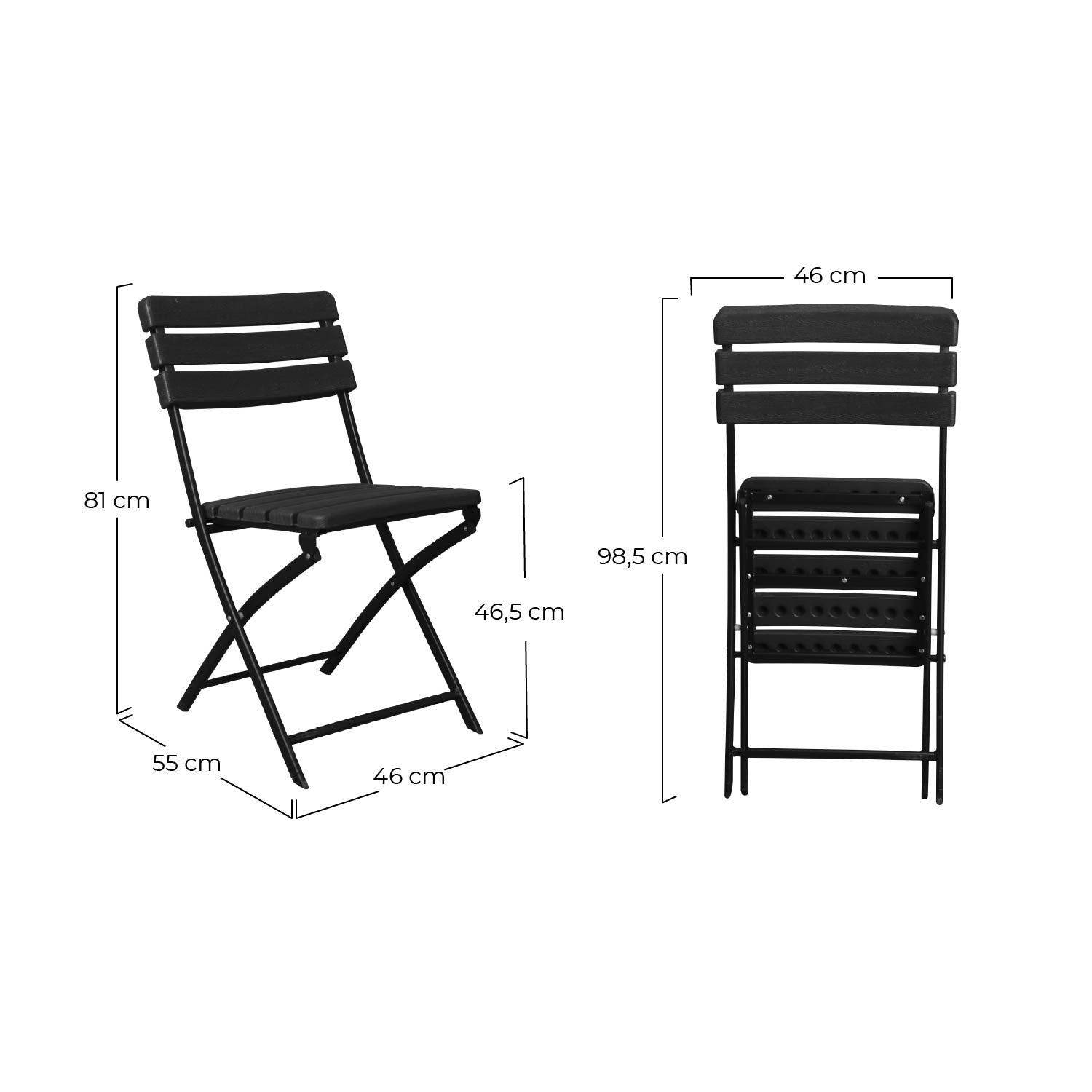 Pack 2 Sillas Plegables Efecto Madera Negro 55x46x81cm 7house_5