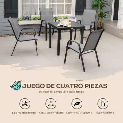 Outsunny Juego De 4 Sillas De Jardín Exterior 54x75,5x95 Cm Gris_3