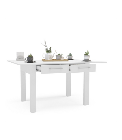 Mesa Para Cocina, Comedor Abatible 2 Cajones Md-bety Acabado Cristal Blanco, 110cm(ancho)_5
