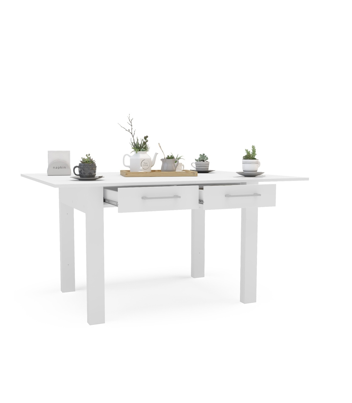 Mesa Para Cocina, Comedor Abatible 2 Cajones Md-bety Acabado Blanco/gris, 110/140cm(ancho)_5
