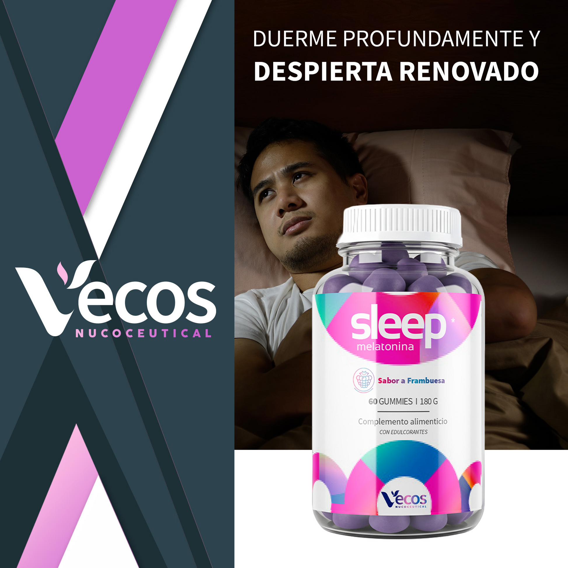 Gominolas Melatonina 1 Mg Vecos 60 Gummies | Conciliar El Sueño Más Rápido | Valeriana, Pasiflora Y Vitamina B6_1
