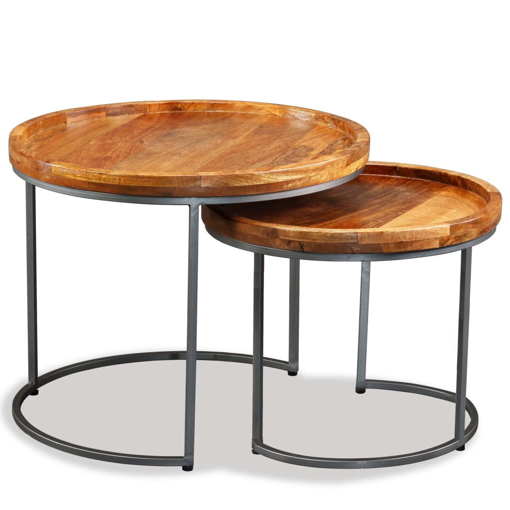 Set De Mesas Auxiliares 2 Uds Madera Maciza De Mango_0