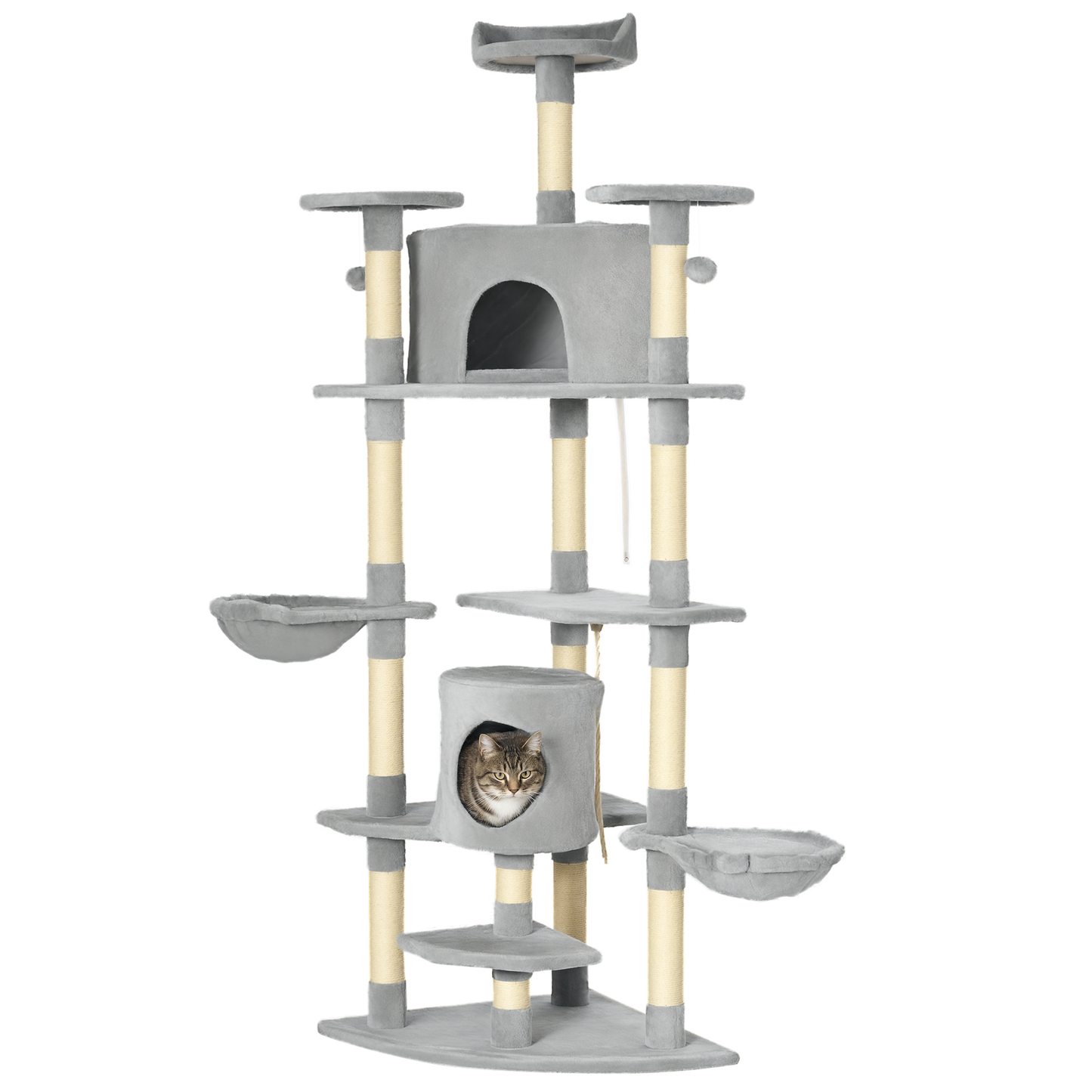 Pawhut Árbol Rascador Para Gatos 60x60x200 Cm Con 2 Cuevas Múltiples Plataformas_0