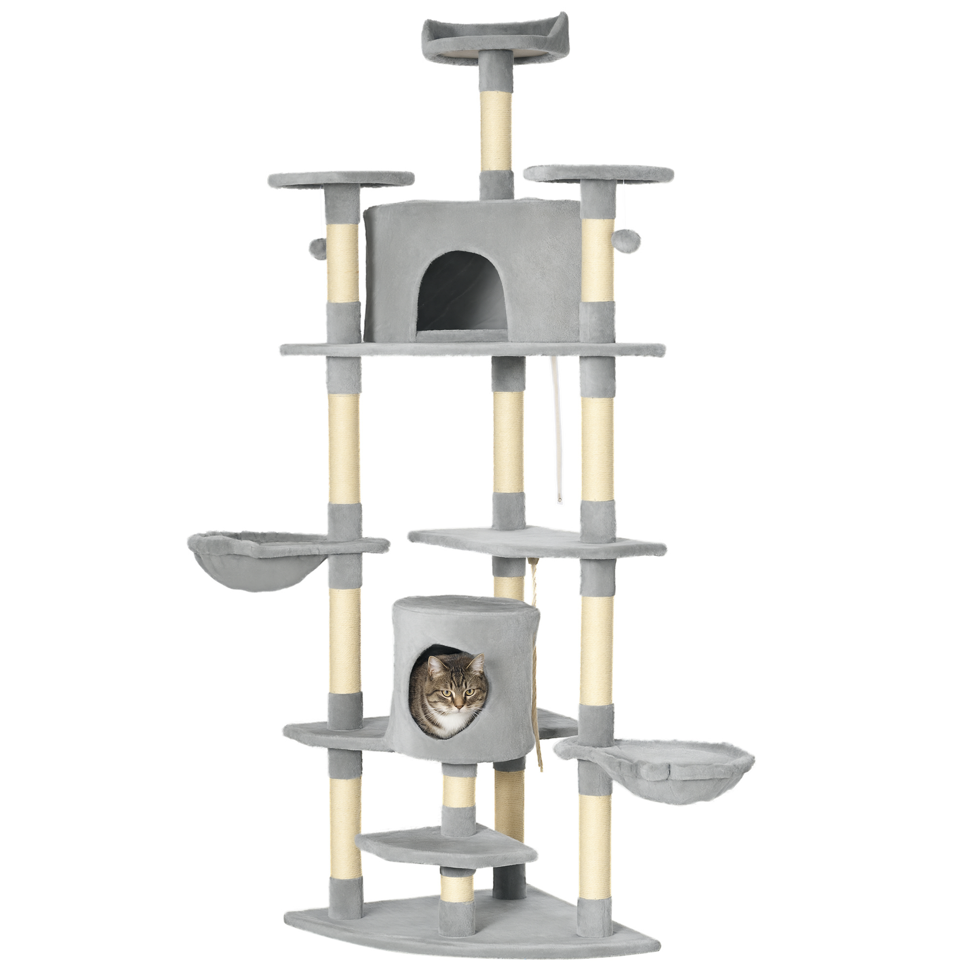 Pawhut Árbol Rascador Para Gatos 60x60x200 Cm Con 2 Cuevas Múltiples Plataformas_0