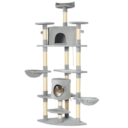Pawhut Árbol Rascador Para Gatos 60x60x200 Cm Con 2 Cuevas Múltiples Plataformas_0