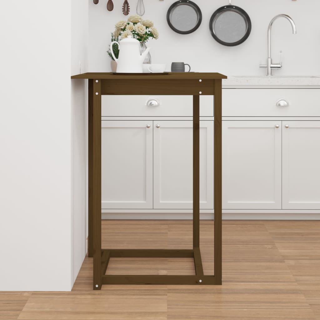 Mesa Alta De Bar Madera Maciza De Pino Marrón Miel 80x80x110 Cm_2