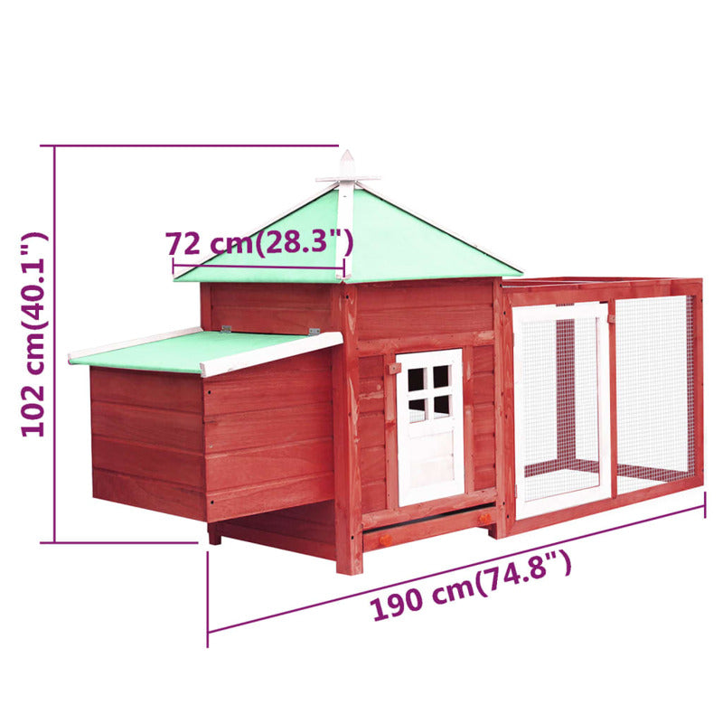 Vidaxl Gallinero Con Ponedero Madera Maciza Abeto Rojo 190x72x102 Cm_5