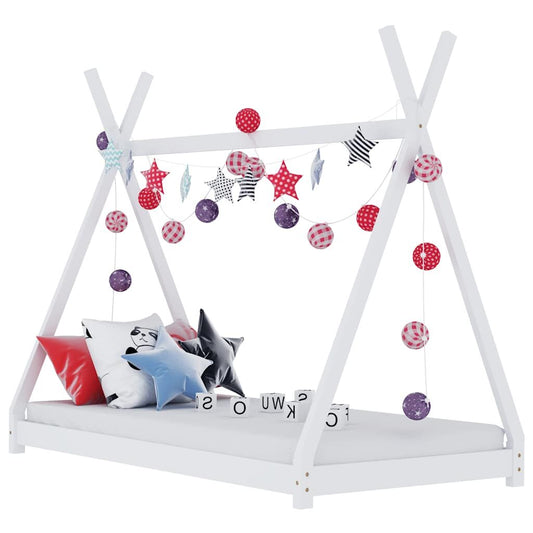 Vidaxl Estructura De Cama Infantil Madera Maciza Pino Blanca 90x200 Cm_0