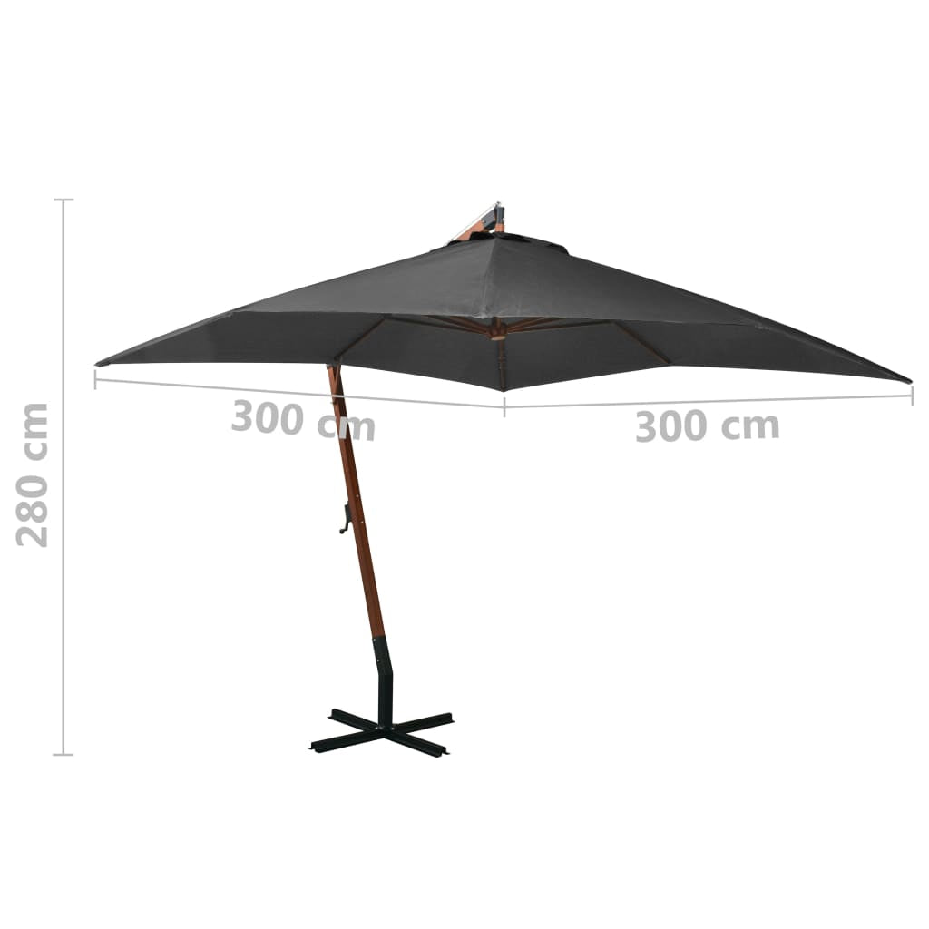 Vidaxl Sombrilla Jardín Colgante Con Palo Madera Abeto Antracita 3x3 M_2