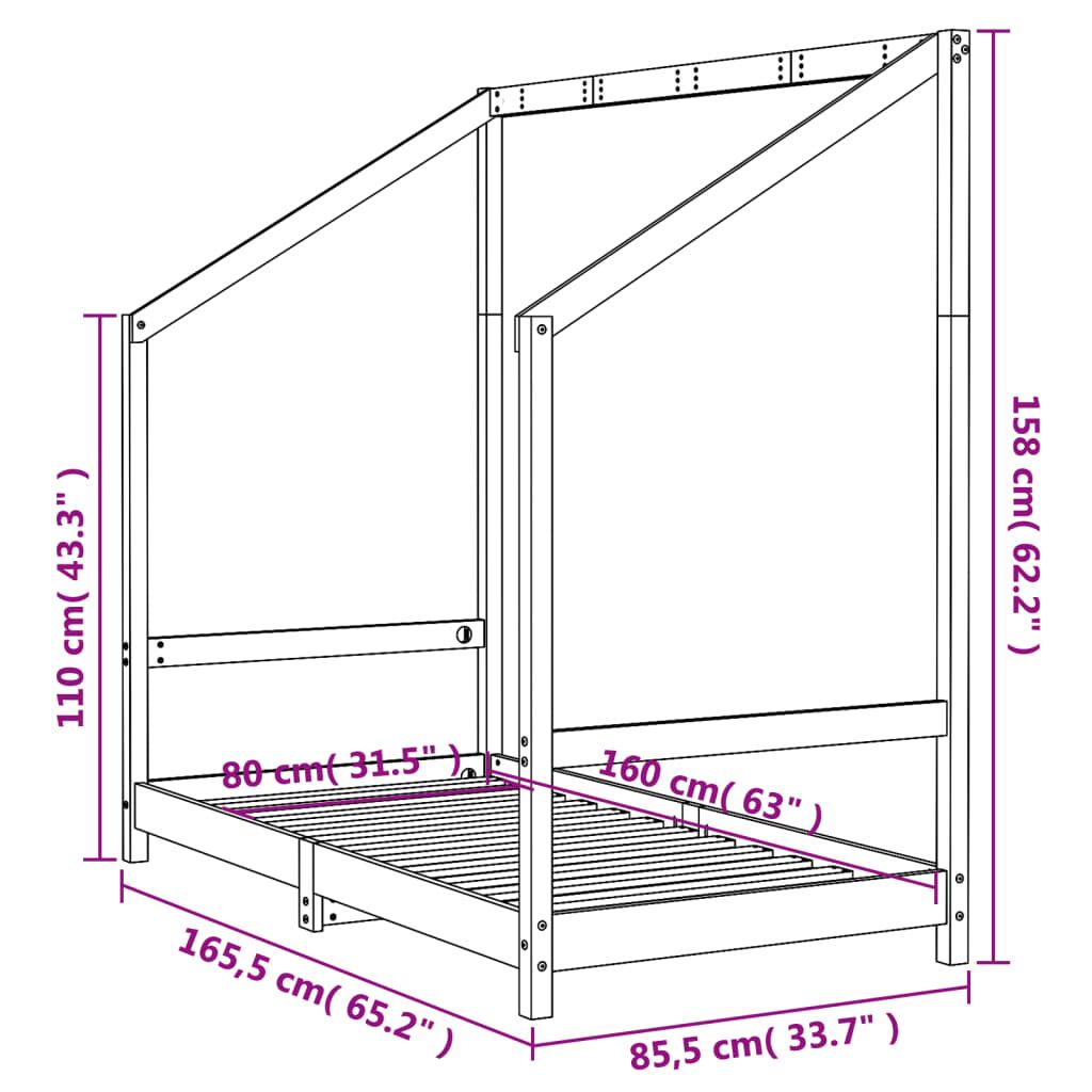 Vidaxl Estructura De Cama Para Niños Madera De Pino Blanco 80x160 Cm_2